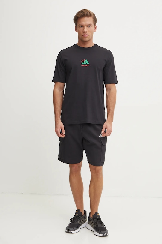 Bombažna kratka majica adidas Pizza Tee JM0347 črna SS25