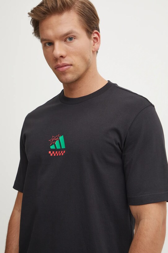 Bombažna kratka majica adidas Pizza Tee črna JM0347