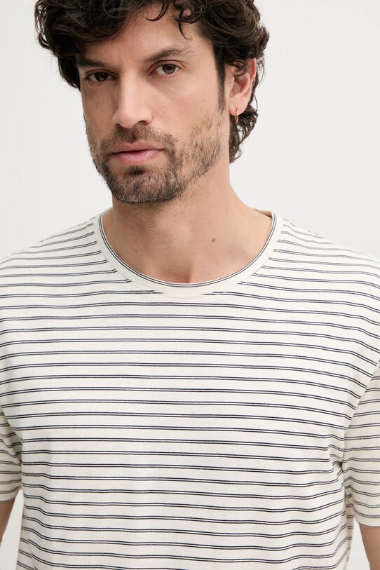 Tričko s příměsí lnu Pepe Jeans WEST STRIPED PURNEY TEE béžová PM509761