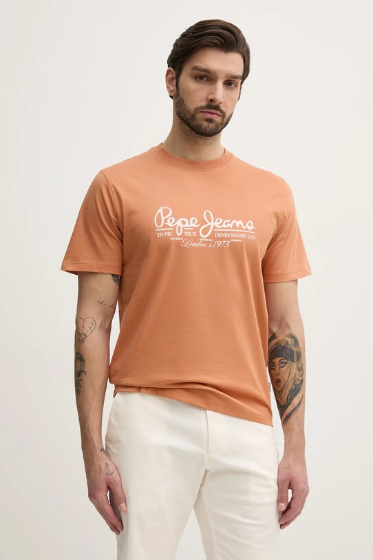 Pepe Jeans tricou din bumbac DUMAS TEE print portocaliu PM509769