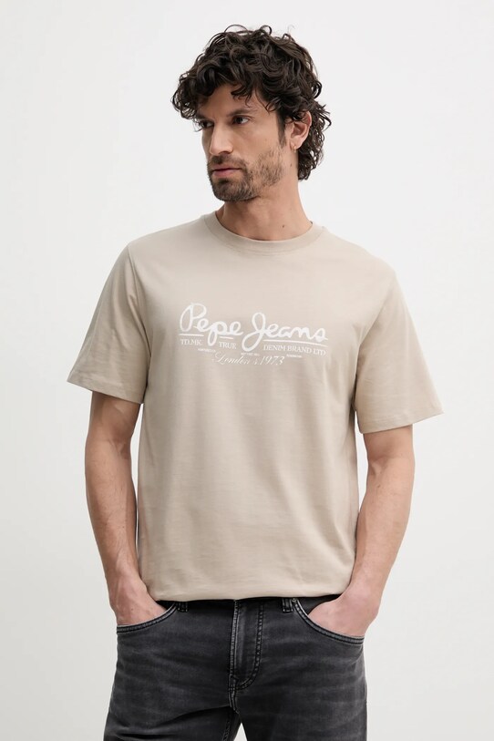 Βαμβακερό μπλουζάκι Pepe Jeans DUMAS TEE βαμβάκι μπεζ PM509769