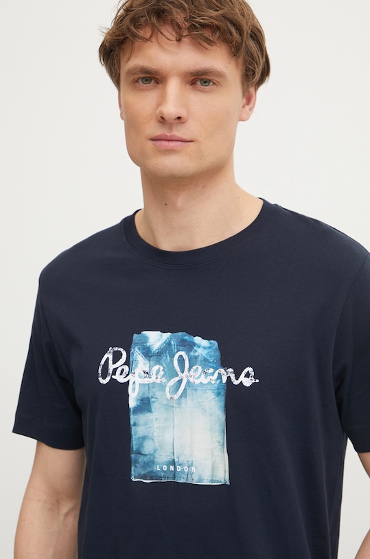 Bombažna kratka majica Pepe Jeans PRUSH Potisk mornarsko modra PM509781