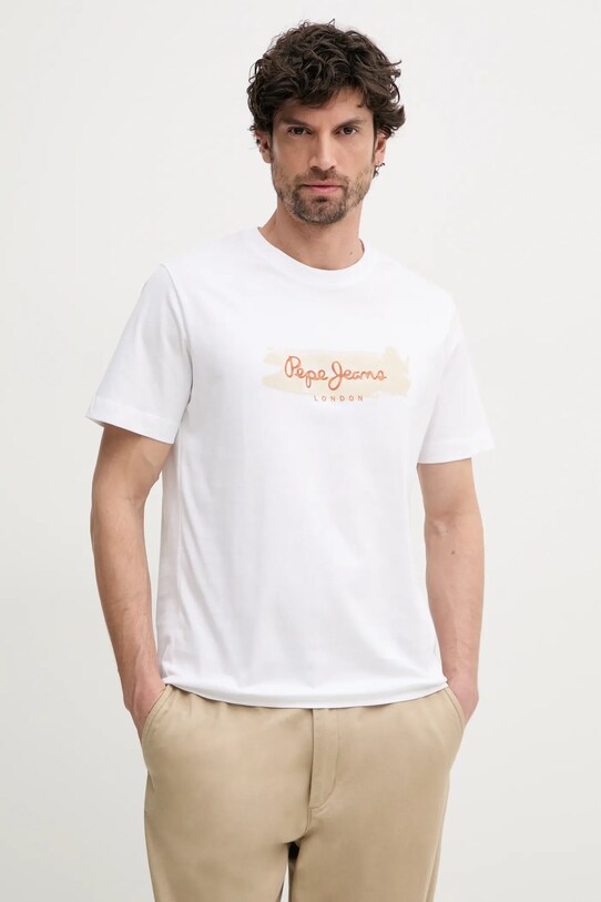 Βαμβακερό μπλουζάκι Pepe Jeans PICTHON βαμβάκι λευκό PM509782