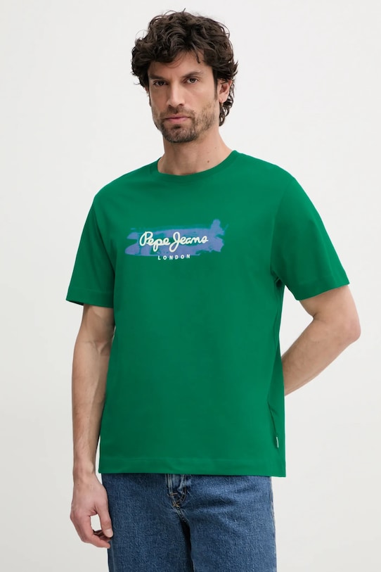 Βαμβακερό μπλουζάκι Pepe Jeans PICTHON βαμβάκι πράσινο PM509782