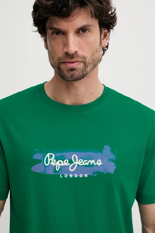 Βαμβακερό μπλουζάκι Pepe Jeans PICTHON πράσινο PM509782