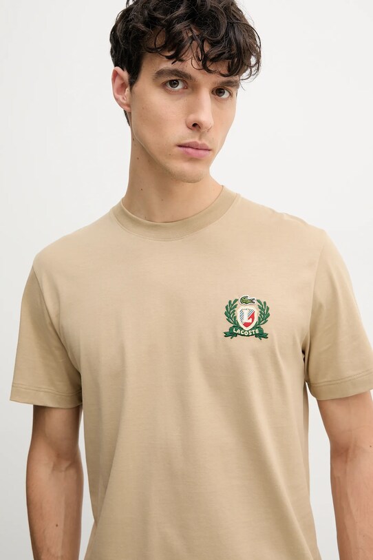 Бавовняна футболка Lacoste бежевий TH0027