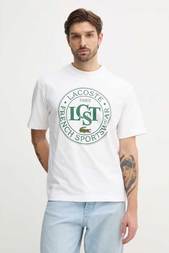 Бавовняна футболка Lacoste бавовна бежевий TH2753