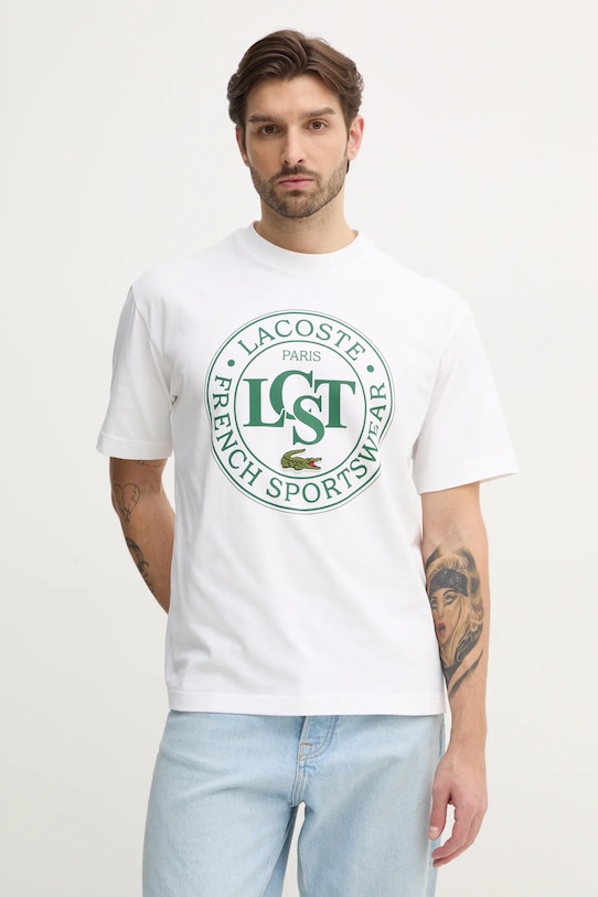 Pamučna majica Lacoste print bež TH2753