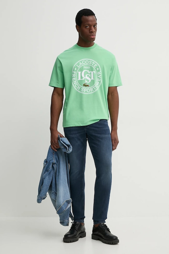 Хлопковая футболка Lacoste TH2753 зелёный SS25