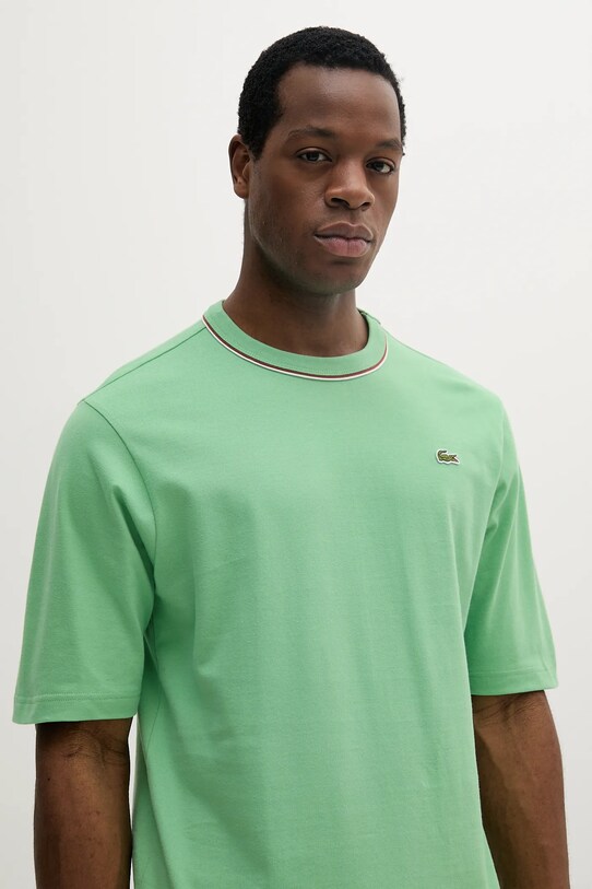 Βαμβακερό μπλουζάκι Lacoste πράσινο TH8757