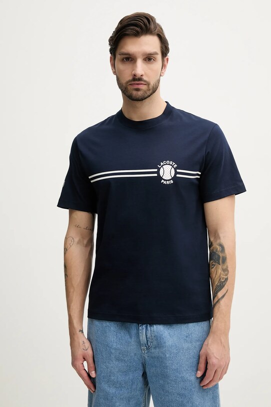 Lacoste t-shirt bawełniany nadruk granatowy TH9694