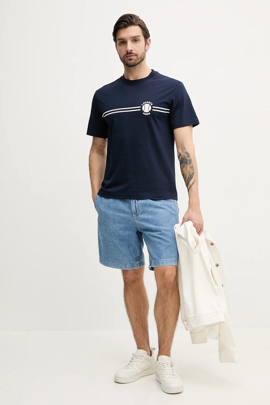 Lacoste t-shirt bawełniany TH9694 granatowy SS25