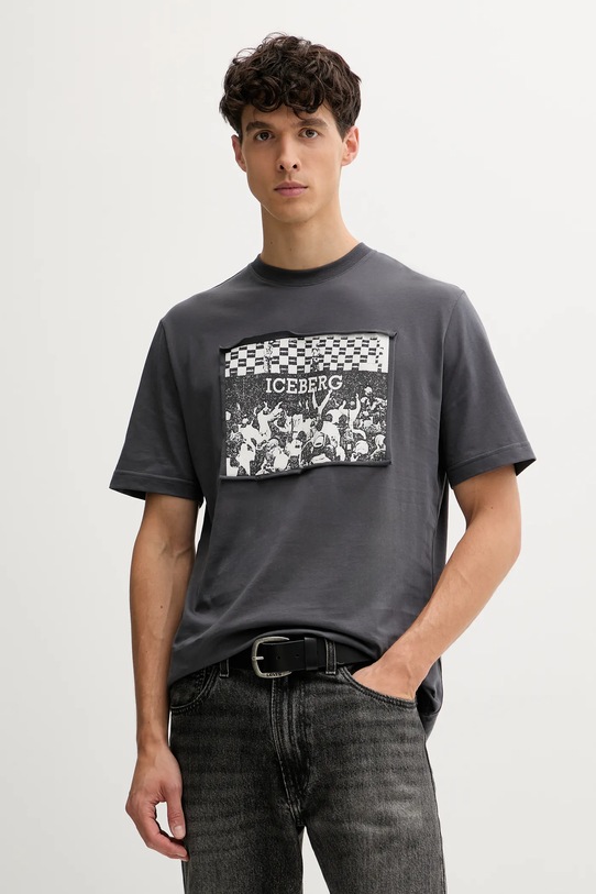 Iceberg t-shirt bawełniany nadruk szary F02B.6325