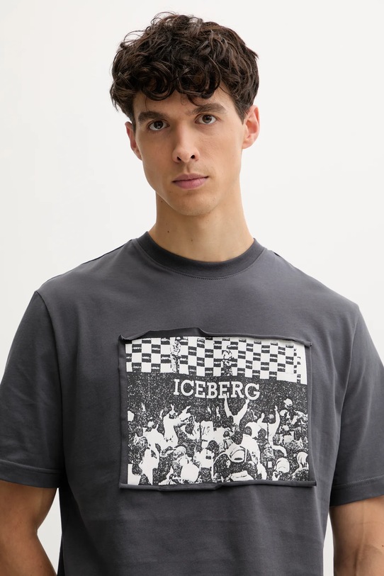 Iceberg t-shirt bawełniany szary F02B.6325