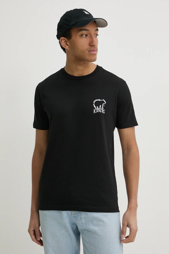 Bavlněné tričko Iceberg potisk černá F017.6306