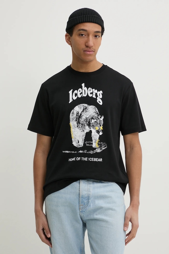 Iceberg t-shirt bawełniany nadruk czarny F025.6307