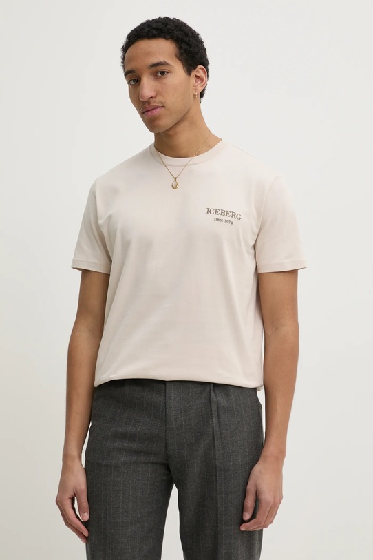 Iceberg tricou din bumbac imprimeu bej F046.6327