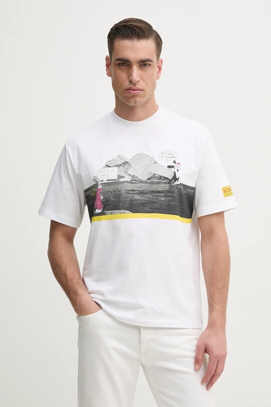 Iceberg tricou din bumbac print alb F070.6327