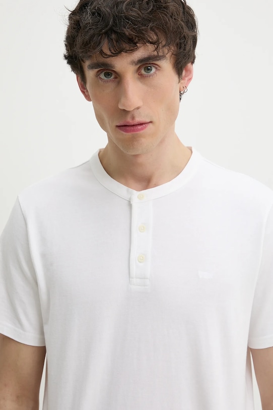 Βαμβακερό μπλουζάκι Levi's SS HM HENLEY λευκό A8602