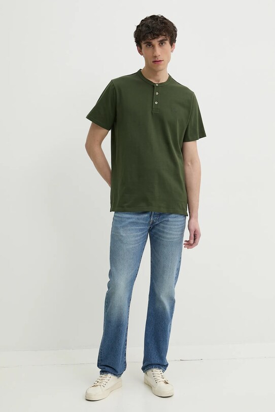 Bavlněné tričko Levi's SS HM HENLEY A8602 zelená SS25