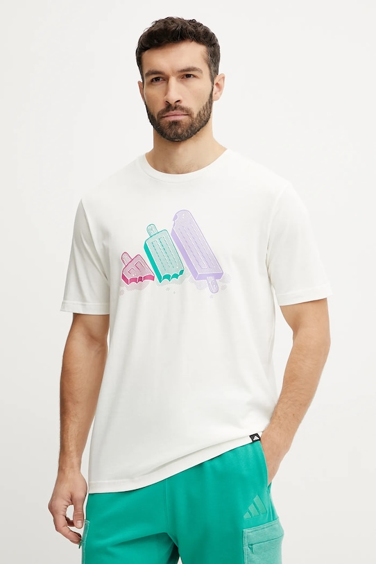 Bombažna kratka majica adidas Potisk bež JJ4020