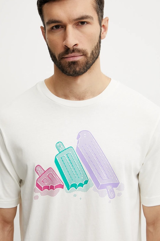 Bombažna kratka majica adidas bež JJ4020