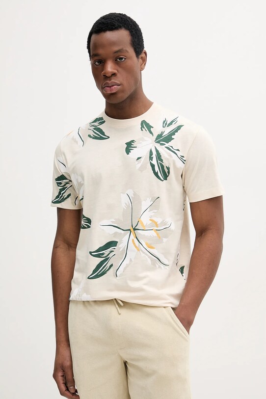 Liu Jo t-shirt bawełniany wzorzyste beżowy QA5273.J7734