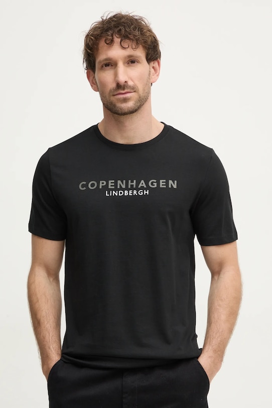 Lindbergh t-shirt bawełniany nadruk czarny 30.400200.BLACK.424