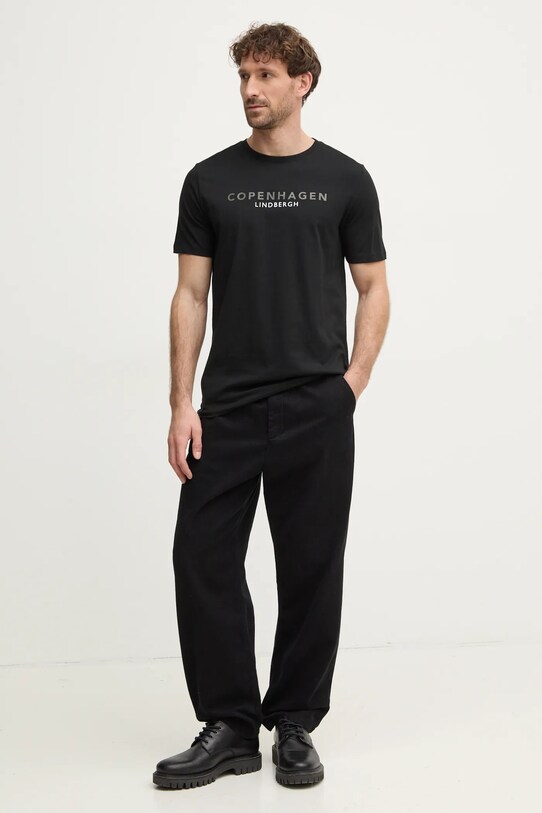 Lindbergh t-shirt bawełniany 30.400200.BLACK.424 czarny SS25