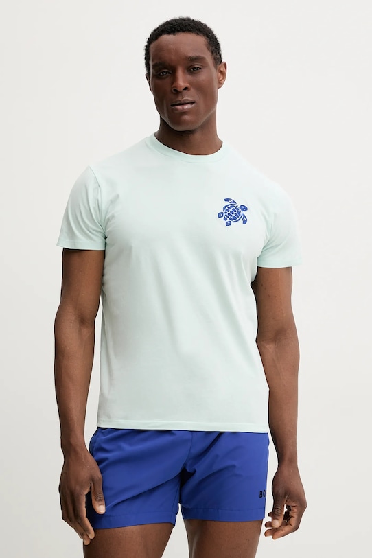 Pamučna majica Vilebrequin PORTISOL natpis zelena PTSCM919