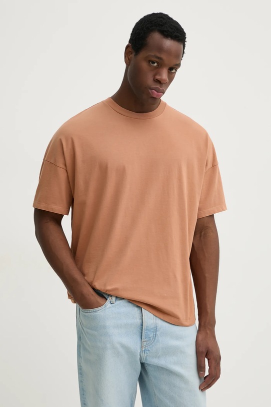 Bavlněné tričko American Vintage kulatý hnědá MFIZ02AE25