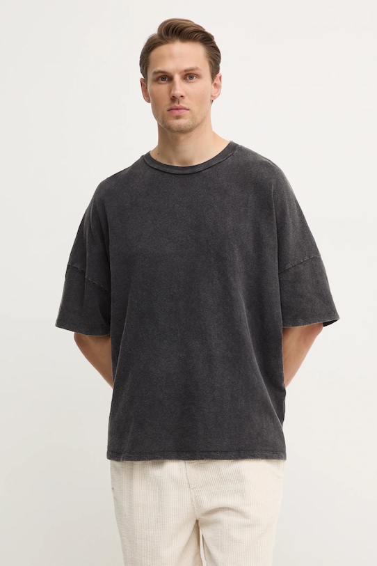 American Vintage tricou din bumbac melanj negru MSON02AGE25