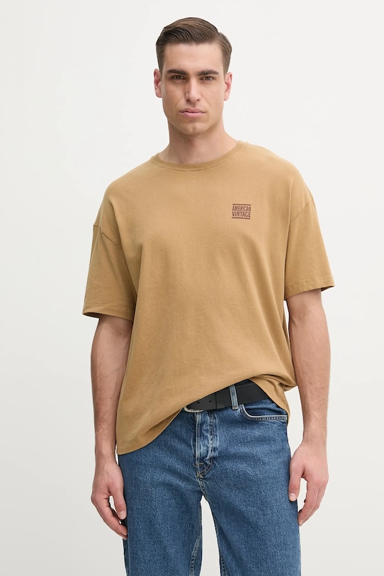 Хлопковая футболка American Vintage гладкий зелёный MYKO02AE25