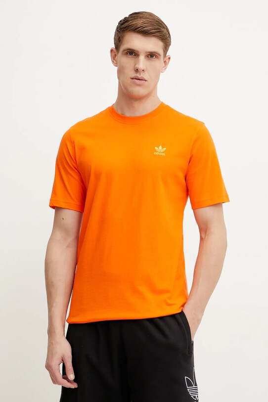 Bombažna kratka majica adidas Originals Trefoil Okrogel oranžna JC9995