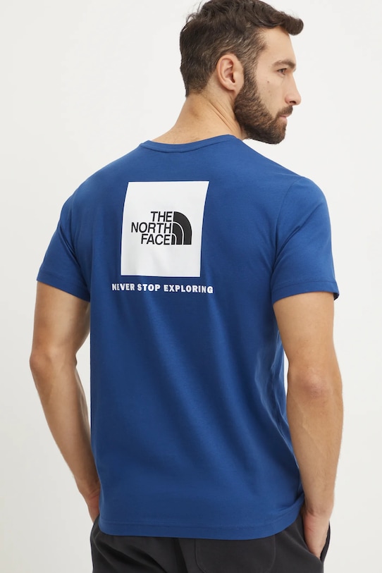 Bavlněné tričko The North Face Redbox potisk námořnická modř NF0A87NPH4B1
