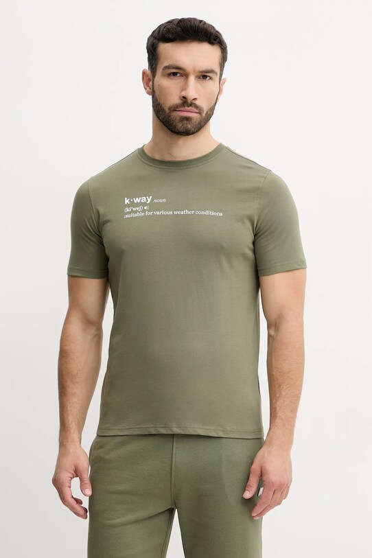K-Way t-shirt bawełniany nadruk zielony K3136DW