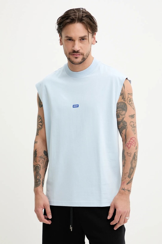 Hugo Blue t-shirt bawełniany Navertz aplikacja niebieski 50509773