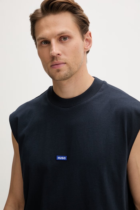 HUGO Blue top pánsky bavlnený Navertz tmavomodrá 50509773