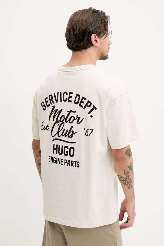 Hugo Blue tricou din bumbac imprimeu bej 50534754