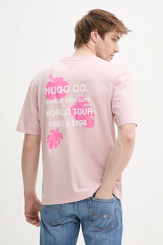 Hugo Blue tricou din bumbac print roz 50536126