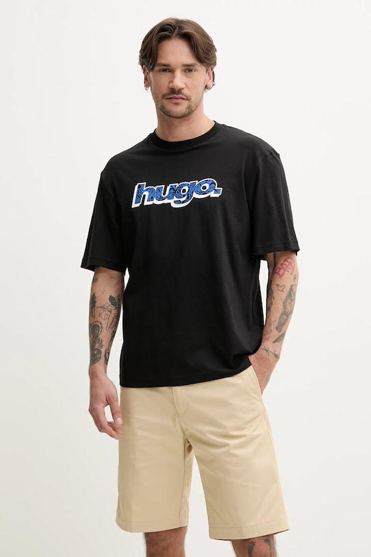 Bavlněné tričko Hugo Blue kulatý černá 50542932