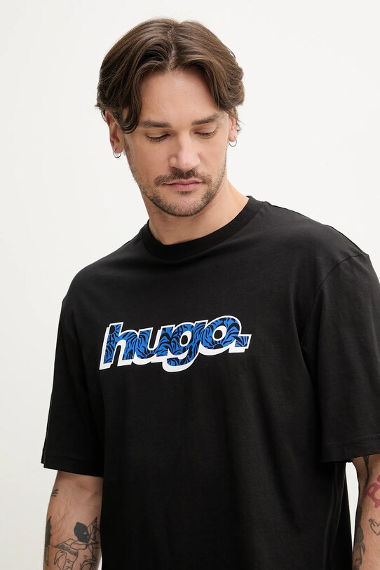 Oblečení Bavlněné tričko Hugo Blue 50542932 černá