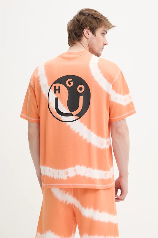 Hugo Blue t-shirt bawełniany nadruk pomarańczowy 50542951
