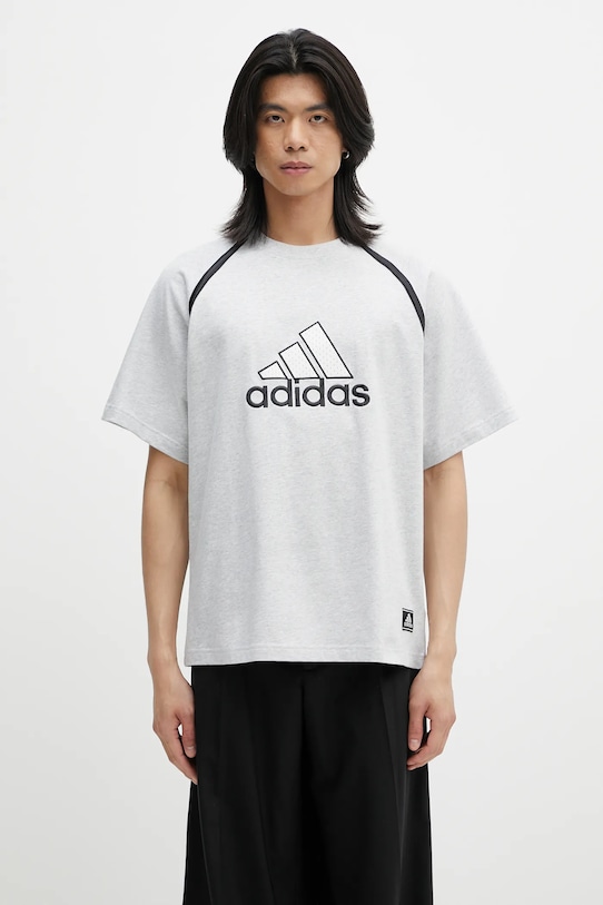 adidas Originals tricou din bumbac Badge Tee imprimeu gri IM7839