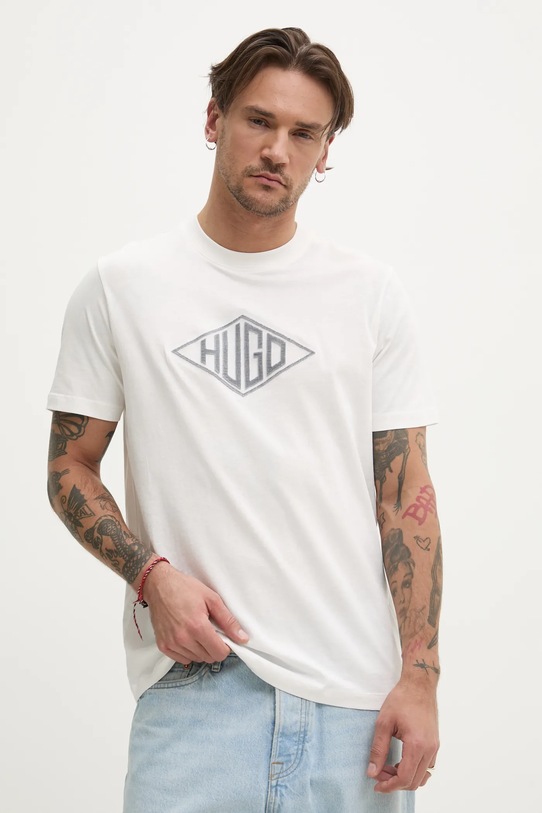 HUGO tricou din bumbac imprimeu alb 50534934