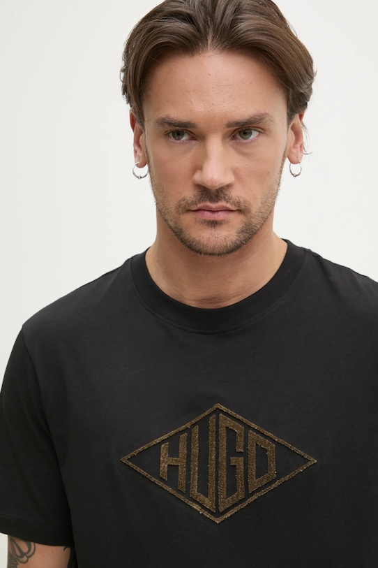 Bavlněné tričko HUGO nášivka černá 50534934