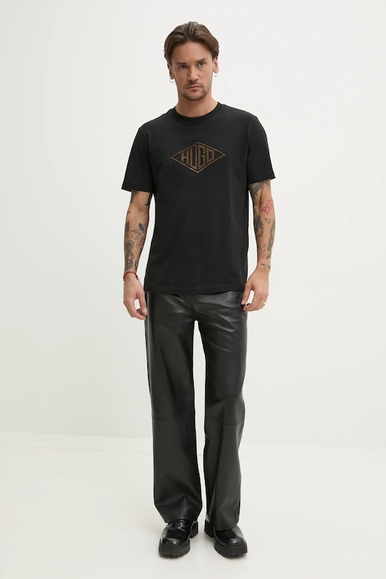 Bavlněné tričko HUGO 50534934 černá SS25