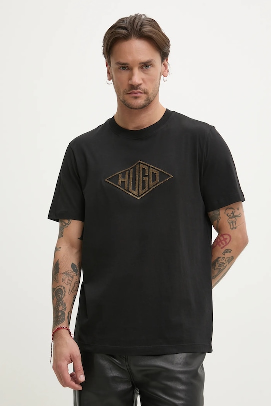 Bavlněné tričko HUGO černá 50534934