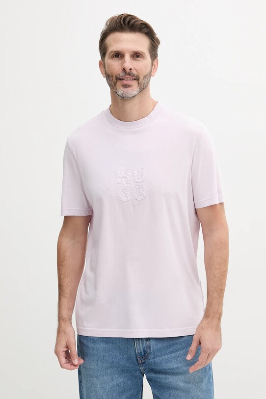 HUGO tricou din bumbac imprimeu roz 50535284