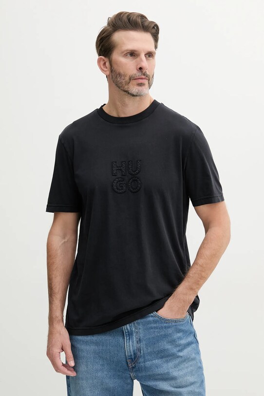 HUGO t-shirt bawełniany regular czarny 50535284